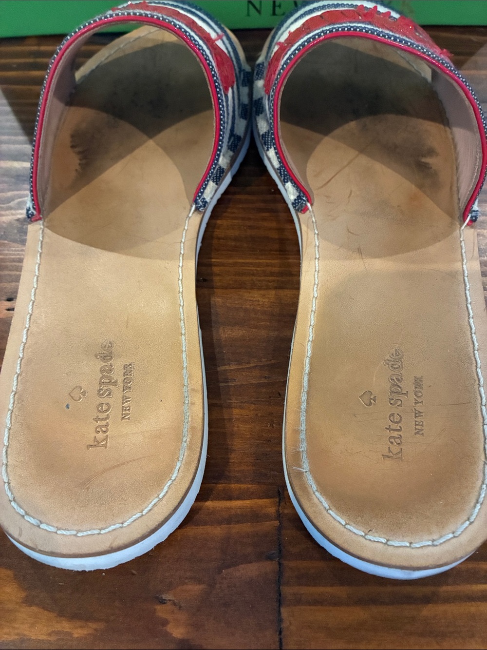 kate spade Navy & White Stripe Slides with Red Lobster Appliqué - Picture 2 of 5